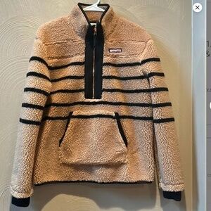 Vineyard Vines Sherpa Fleece Zipper Pullover Medium Tan & Black Stripes